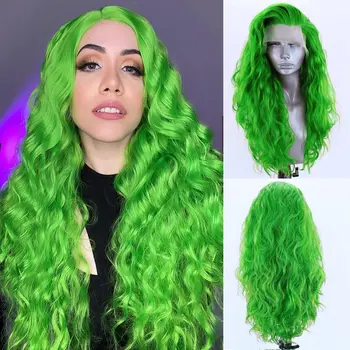 Зеленый Свободный кудрявый парик AIMEYA, термостойкий синтетический парик на кружеве, для женщин, синтетический парик на кружеве, для ежедневного использования, парики для косплея