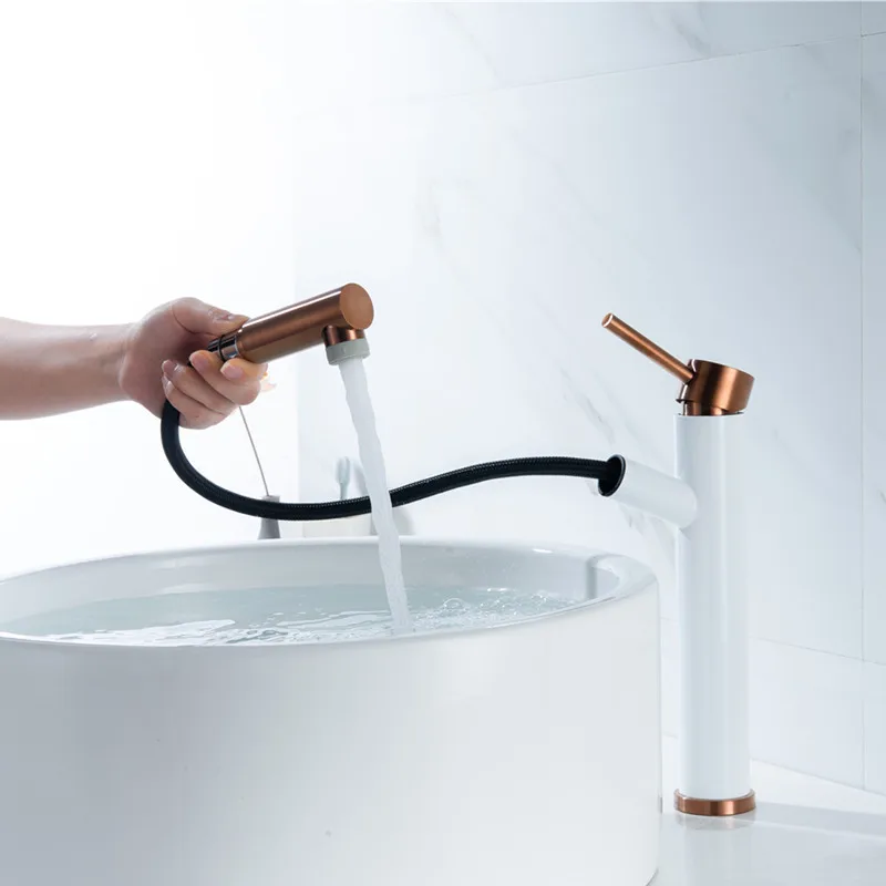 Сенсорный кран для ванной комнаты Белое Розовое Золото Выдвижные смесители для раковины в ванной С сенсорным управлением Смеситель для раковины Smart Touch Смесители для бассейна