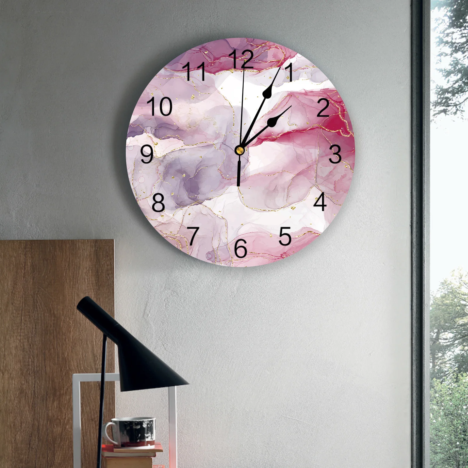 Акварельно-розовые Мраморные часы Настенный декор для дома Современная кухня Спальня Декор для гостиной Настенные часы