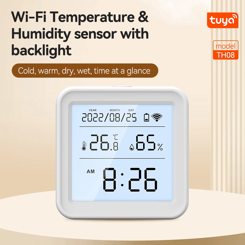 Tuya Умный датчик температуры и влажности с подсветкой, приложение Wi-Fi, удаленный монитор для умного дома, Поддержка Alexa Google Assistant