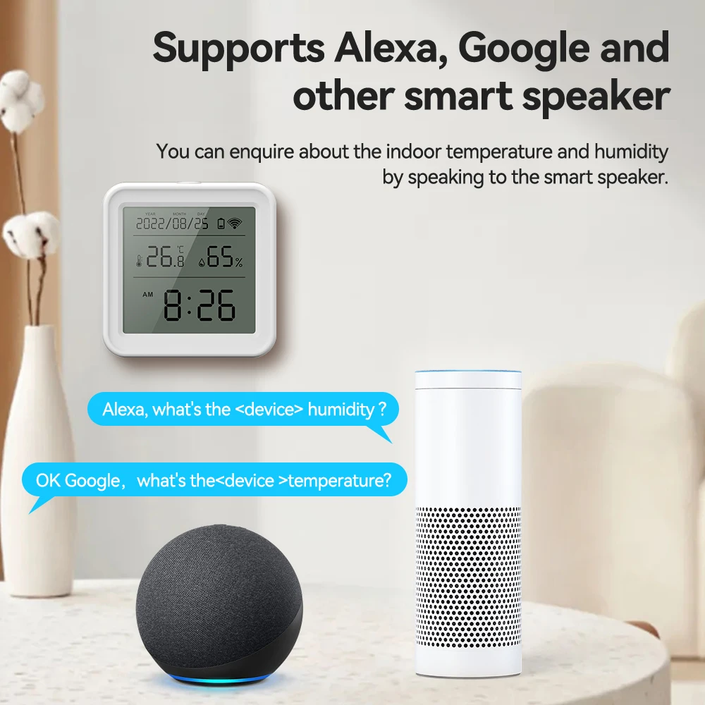 Tuya Умный датчик температуры и влажности с подсветкой, приложение Wi-Fi, удаленный монитор для умного дома, Поддержка Alexa Google Assistant