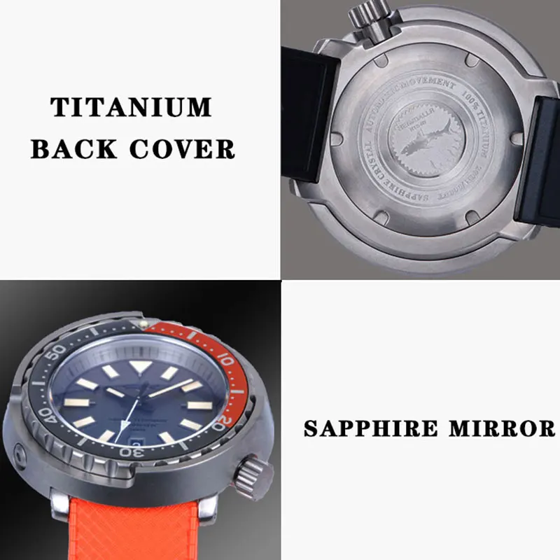 Heimdallr Sharkey Титановые дайверские часы со светящимся циферблатом, сапфировое стекло, водонепроницаемость 200 м, NH35, механизм с автоподзаводом, мужские часы