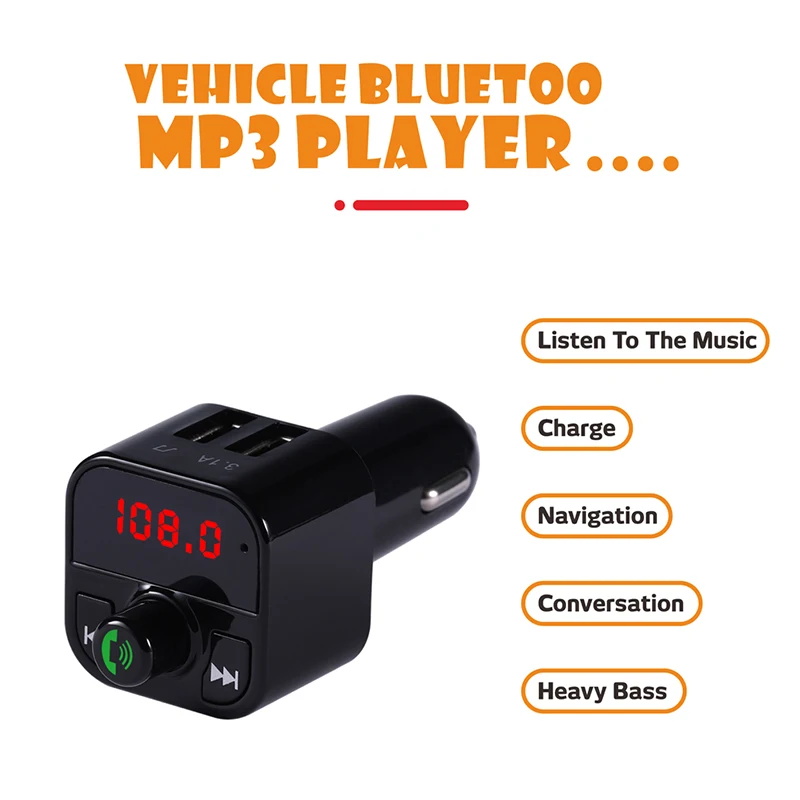 Bluetooth-совместимый Автомобильный Комплект 5.0 Беспроводной Громкой Связи MP3-плеер FM-Передатчик 3.1A Двойное USB-Зарядное Устройство U-Дисковый Музыкальный Модулятор