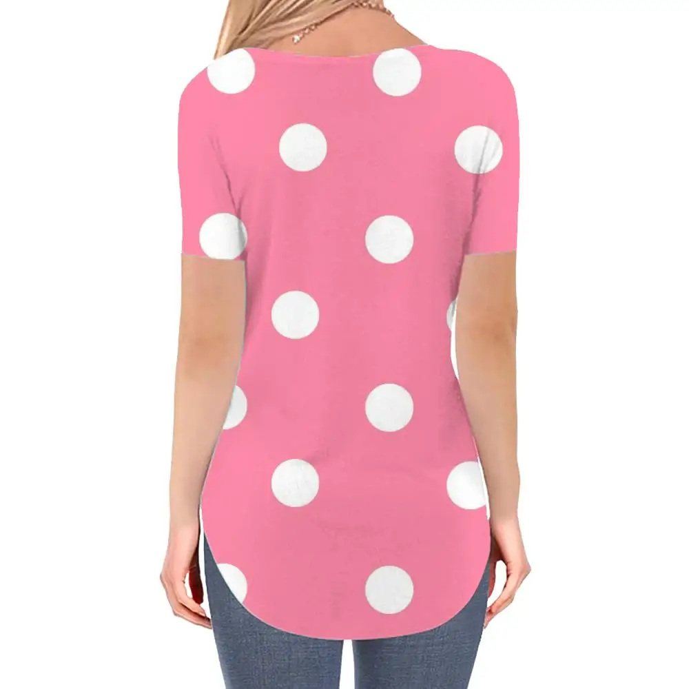 KYKU Красочная футболка женская В горошек С V-образным вырезом, Милые футболки, 3D Розовая рубашка С принтом, Женская одежда, Модная Крутая Новинка, Высокое качество