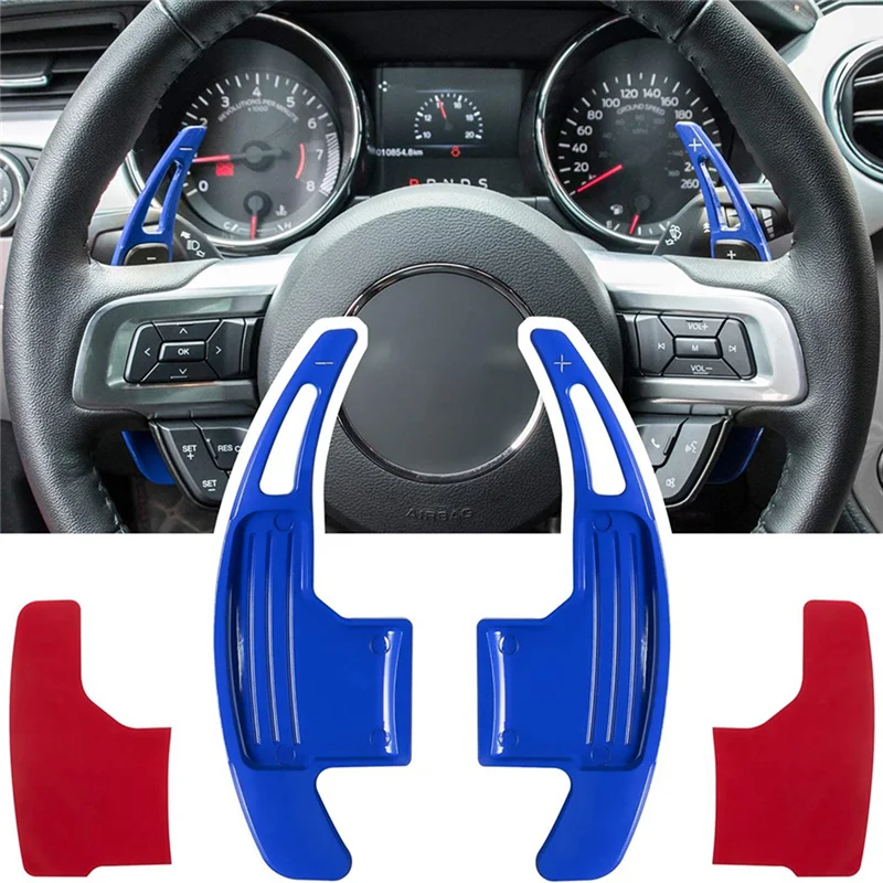 Лопатка Переключения Передач Рулевого Колеса Расширенная Накладка Рычага Переключения Передач для Ford Mustang 2015-2021 Аксессуары Из Алюминиевого Сплава (Синий)
