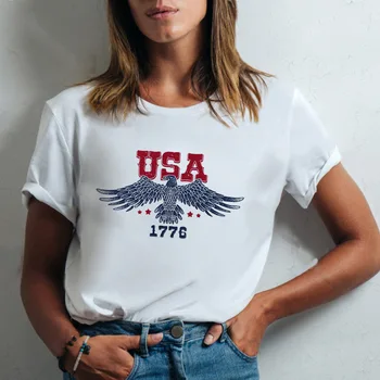 4 июля летний Белый орел США принтом топы женская короткий рукав мужская футболка американский День Независимости повседневная мода тройники