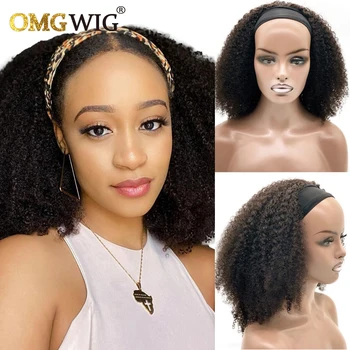 Афро-кудрявый парик-повязка на голову для чернокожих женщин, искусственные парики из человеческих волос индийского производства Remy, короткий бесклеевой парик 180% плотности