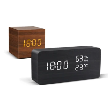 Будильник Светодиодный деревянный настольный будильник с голосовым управлением Цифровые настольные часы Wood Despertador с питанием от USB / AAA