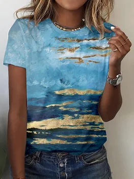 Женские модные футболки из полиэстера с 3D-принтом, летние футболки с коротким рукавом, футболки с геометрическим рисунком, уличная одежда, свободная одежда большого размера