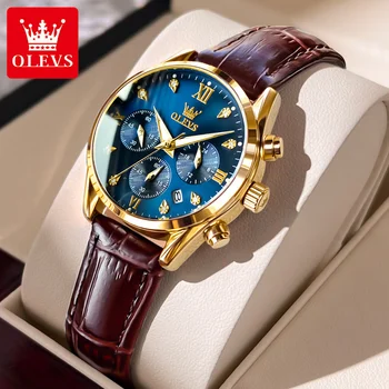 Женские часы OLEVS от ведущего бренда, роскошные женские кварцевые часы с кожаным ремешком, водонепроницаемые многофункциональные светящиеся женские наручные часы