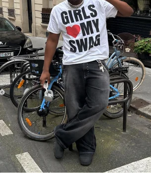 Забавная хлопковая летняя мужская уличная футболка в стиле ретро с буквенным принтом y2k Harajuku в стиле хип-хоп, спортивная свободная повседневная футболка для пар