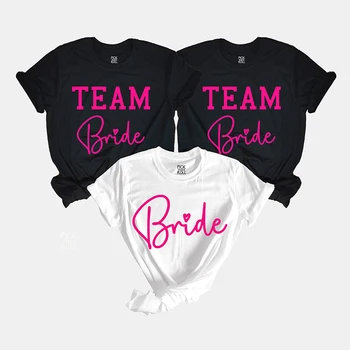 Команда Невесты Футболки Bride Squad 2023 Хлопок Высококачественный Черный Девичник С круглым вырезом для девочек Свадебная эстетическая одежда