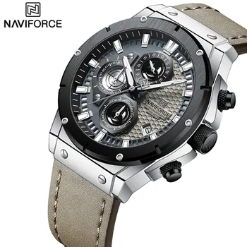 Лучший бренд NAVIFORCE Роскошные Мужские часы Многофункциональные Спортивные Модные Светящиеся Мужские Кварцевые Кожаные наручные часы Relojios Hombre