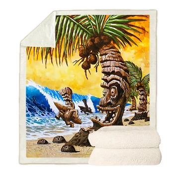 Модное одеяло CLOOCL, Гавайская маска из кокосовой пальмы, Пляжный серфинг, 3D-принтованные одеяла для кровати, дивана, двухслойные одеяла с ворсом.