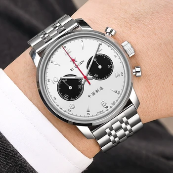 Модные SEAKOSS 42 мм Панда Металлический стальной ремешок, хронограф, мужские часы Pilot 1963, механические наручные часы с 3D-сапфиром 2023