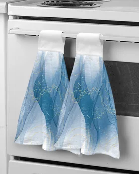 Мраморная линия Синее Градиентное полотенце для рук Бытовая Ванная Комната Впитывающее полотенце из Микрофибры Кухонная Подвесная Салфетка для чистки