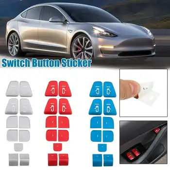 Набор наклеек на кнопку включения стеклоподъемника автомобиля Наклейка на открытую дверь Аксессуары для интерьера из ABS пластика для Tesla Model 3 2017-2020