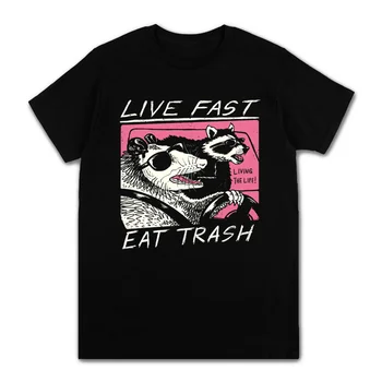 Новая футболка Live Fast Eat Trash, Забавная Уличная футболка, Модный Дизайн, Повседневная Футболка, Топы, Хипстерская Мужская Одежда, Идея подарка