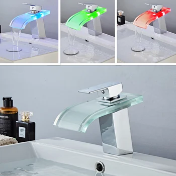 Новый дизайн, Трехцветная светодиодная подсветка с регулируемой температурой, смеситель для водопада в ванной комнате, кран для раковины с одной ручкой