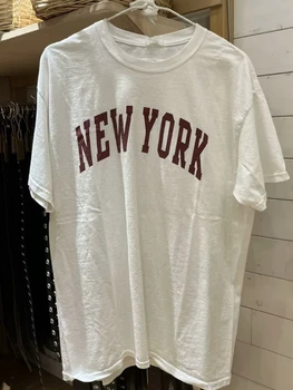 Повседневные женские свободные футболки из мягкого хлопка белого цвета с Нью-Йоркским принтом 2023, летние винтажные Женские топы с круглым вырезом и короткими рукавами