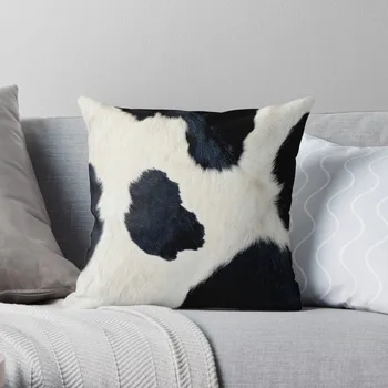 подушка из натуральной черно-белой воловьей кожи, роскошные декоративные подушки для гостиной, Декоративные диванные подушки на заказ, Фото подушки