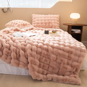 Роскошное мягкое одеяло из искусственного меха с рюшами Chanasya, пушистый плюш с обратимым норковым одеялом для домашнего декора дивана-кровати
