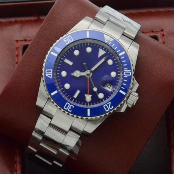 Роскошные мужские часы с синим циферблатом диаметром 40 мм, автоматические механические часы GMT, ремешок Oyster