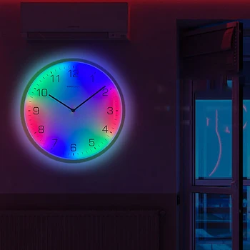 Светодиодный Ночник Настенные Часы Динамический Цвет Бесшумное Голосовое Управление Настенные Часы Для Игровой Комнаты Современный Дизайн Светящиеся Настенные Часы Подарок