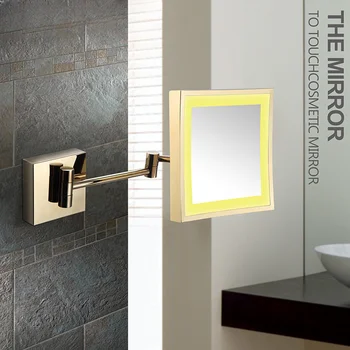 Современные золотые зеркала для ванной комнаты с двумя выдвижными ручками, сенсорные зеркала для макияжа в ванной комнате для дома, зеркало для макияжа в ванной комнате со светодиодной рамкой для отеля