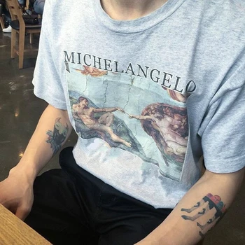 Унисекс, женская модная футболка Tumblr с винтажным рисунком, белая футболка с художественным принтом Michelangelo Cappella Sistina, топ в стиле гранж