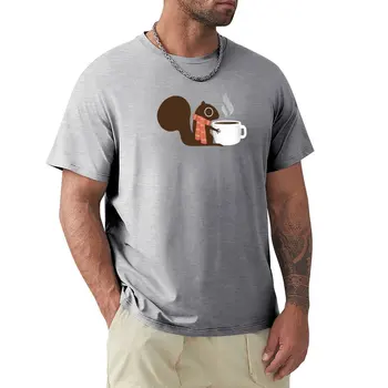 Футболка для отдыха с кофе с белкой, футболки оверсайз, топы, обычная футболка, забавная футболка, облегающие футболки для мужчин