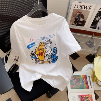 Хлопковая футболка с короткими рукавами и принтом Кэттун для мужчин и женщин, летняя свободная футболка, топы в повседневном стиле, футболки