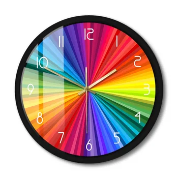 Часы в ярком металлическом каркасе Rainbow Ray, Бесшумные, не тикающие, современные Абстрактные Красочные настенные часы Rainbow Color Wheel Для домашнего декора