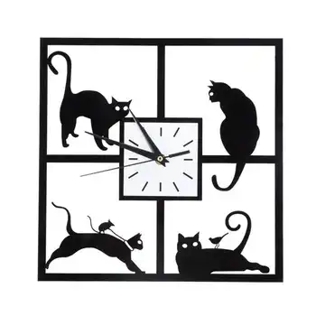 Часы с теневым искусством в виде силуэтов кошек, современные бесшумные настенные часы, алюминиевая рама, стеклянная крышка, декоративная для спальни