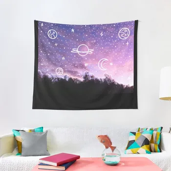 Эстетичный гобелен Tumblr Sunset Galaxy с каракулями Kawaii Room Decor